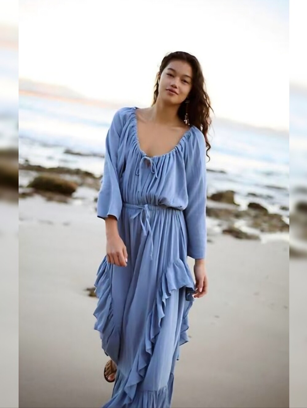 Free People Free-est Shore Chic Maxi Dress Blue Suede Women's Size Medium